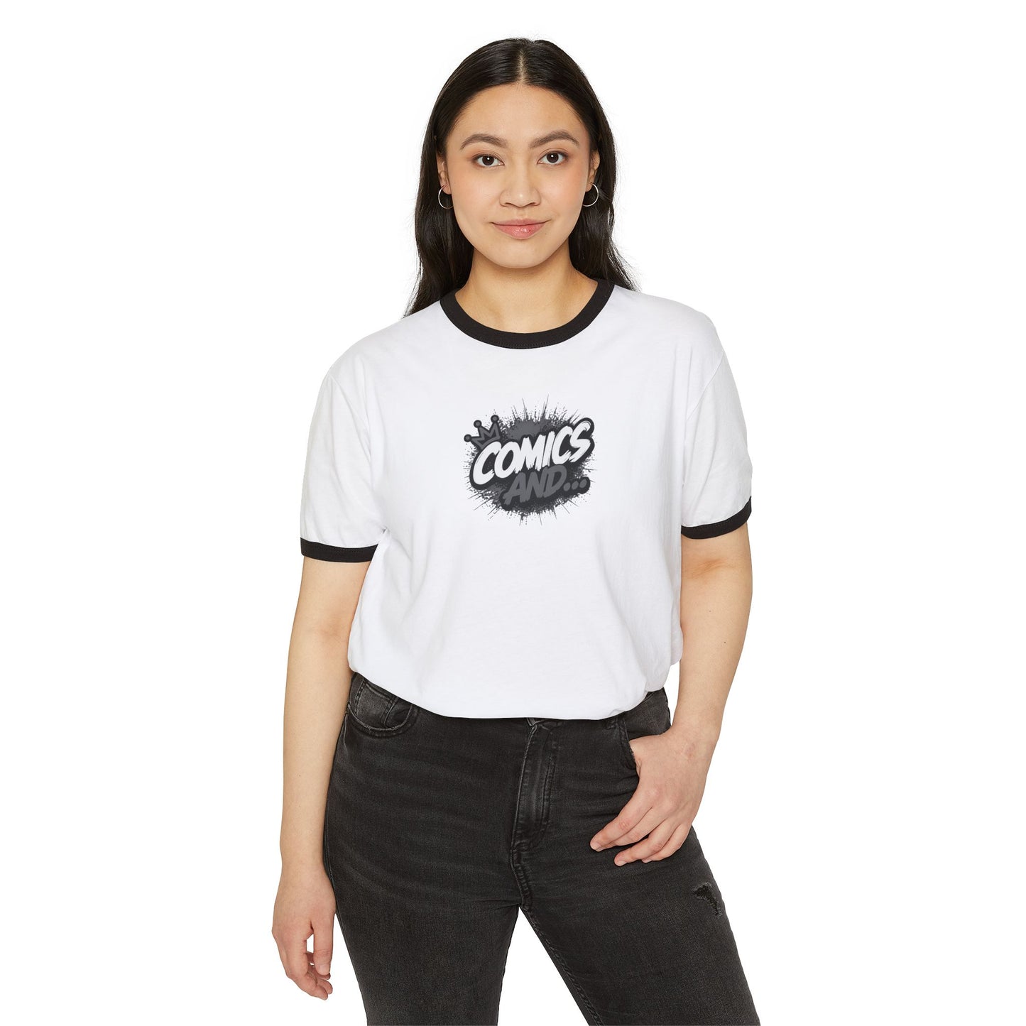 Comics and... comic splash graphic T-Shirt | ringer, black and white