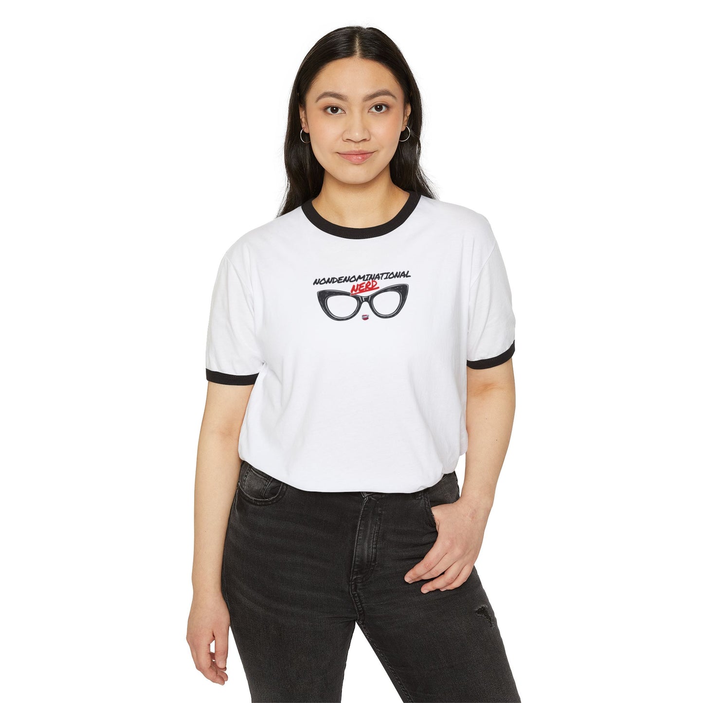 Nondenominational Nerd Ringer Tee, Funny Geek Shirt, Retro Nerdy T-Shirt, Comic Book Lover Gift, Comics And Graphic Tee