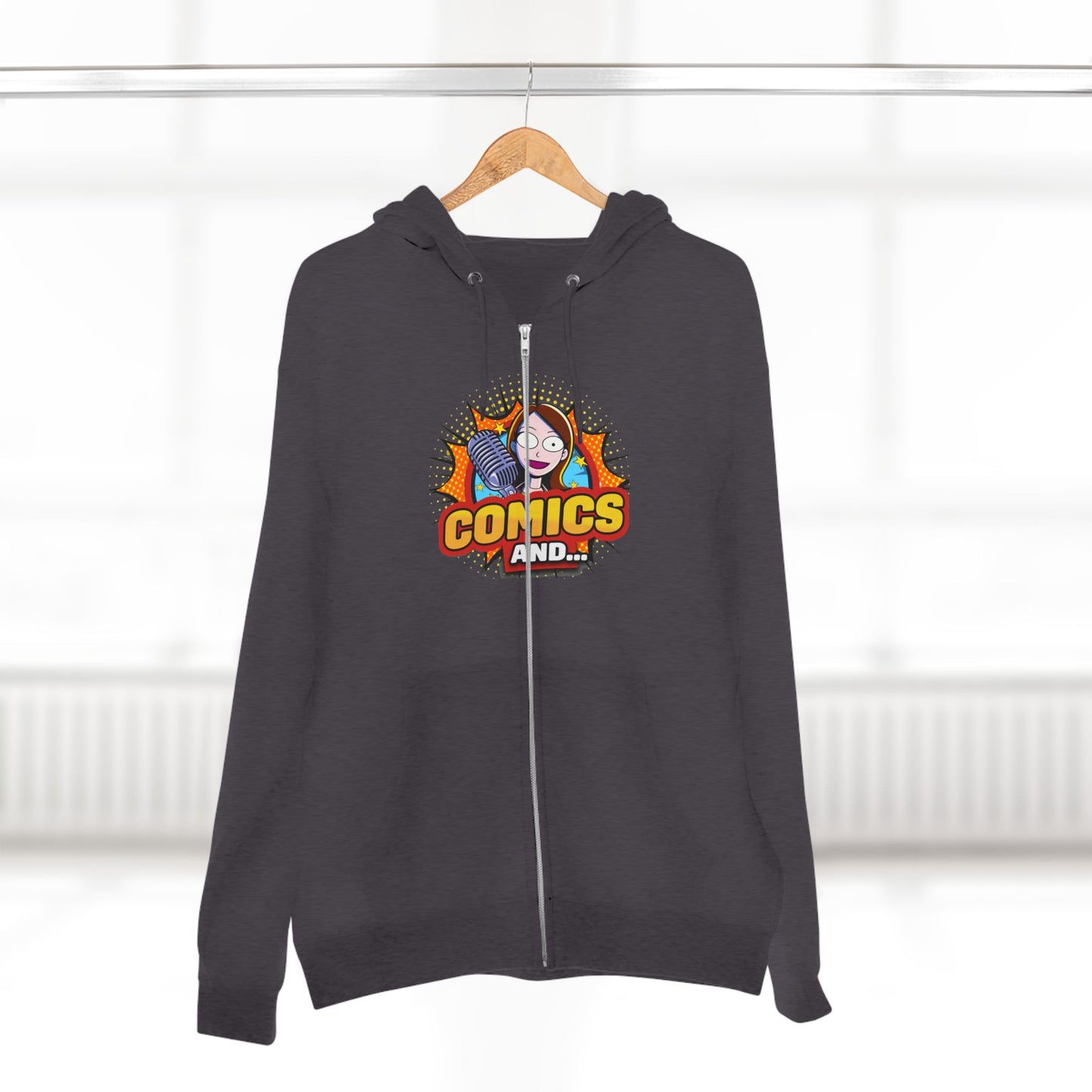 COMICS AND Official Unisex Zip Hoodie, YouTuber Merch, Hooded Sweatshirt, Zip-Up Jacket, Comic Book Lover Gift