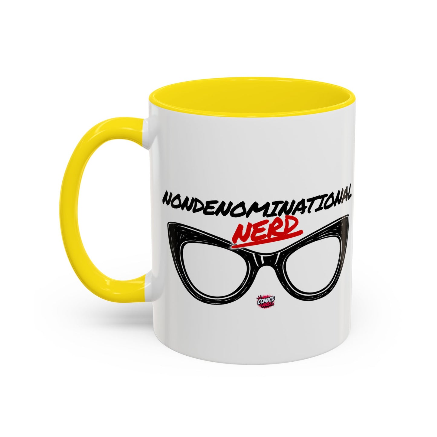 Nondenominational Nerd Mug, Funny Geek Coffee Cup, Comic Book Lover Gift, Nerdy Fandom Mug, Comics And Merch - Color Rim Option
