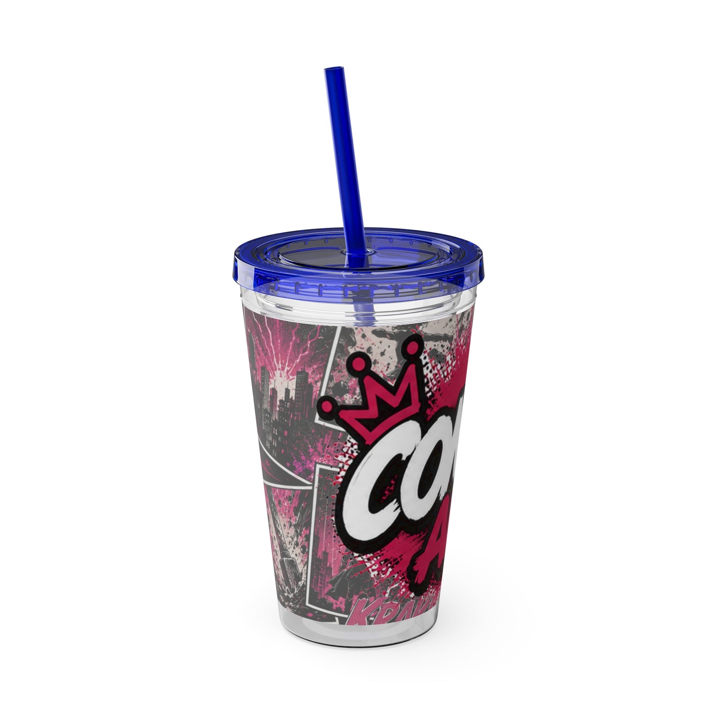 Comics And 16oz Acrylic Tumbler, Comic Book Cup With Straw, Pink Black Nerd Tumbler, Geek Gift for Her, Pop Art Drinkware