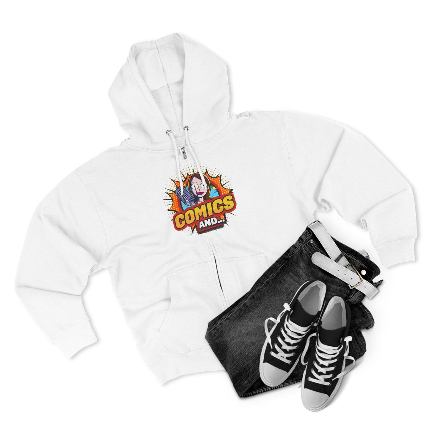 COMICS AND Official Unisex Zip Hoodie, YouTuber Merch, Hooded Sweatshirt, Zip-Up Jacket, Comic Book Lover Gift