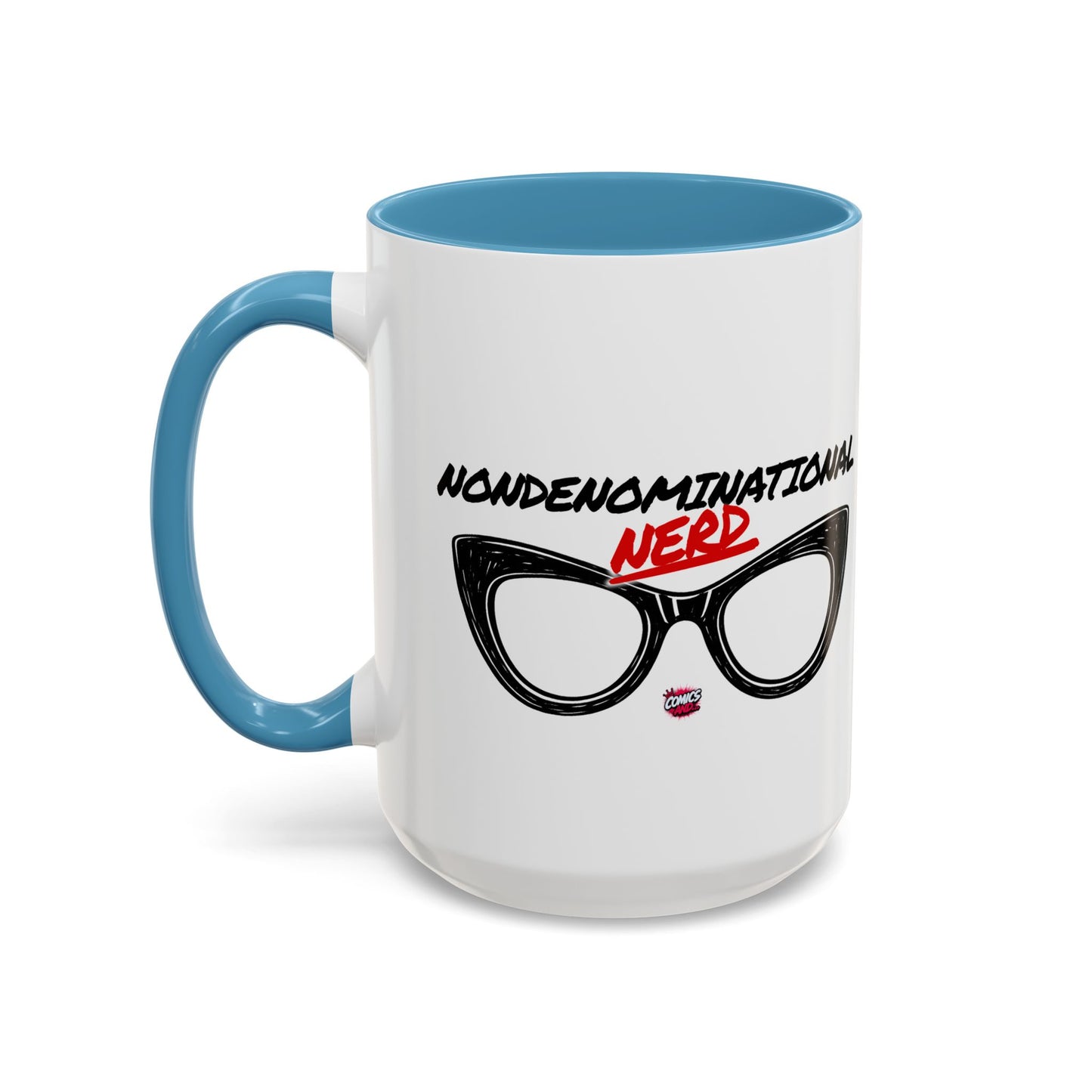 Nondenominational Nerd Mug, Funny Geek Coffee Cup, Comic Book Lover Gift, Nerdy Fandom Mug, Comics And Merch - Color Rim Option