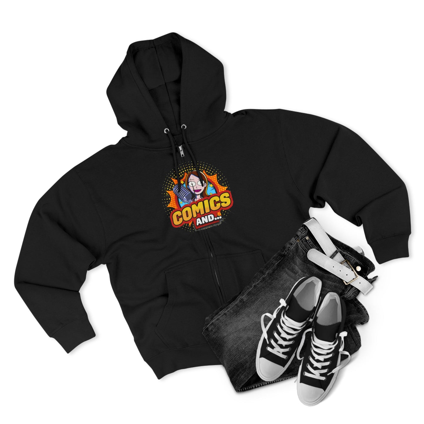 COMICS AND Official Unisex Zip Hoodie, YouTuber Merch, Hooded Sweatshirt, Zip-Up Jacket, Comic Book Lover Gift