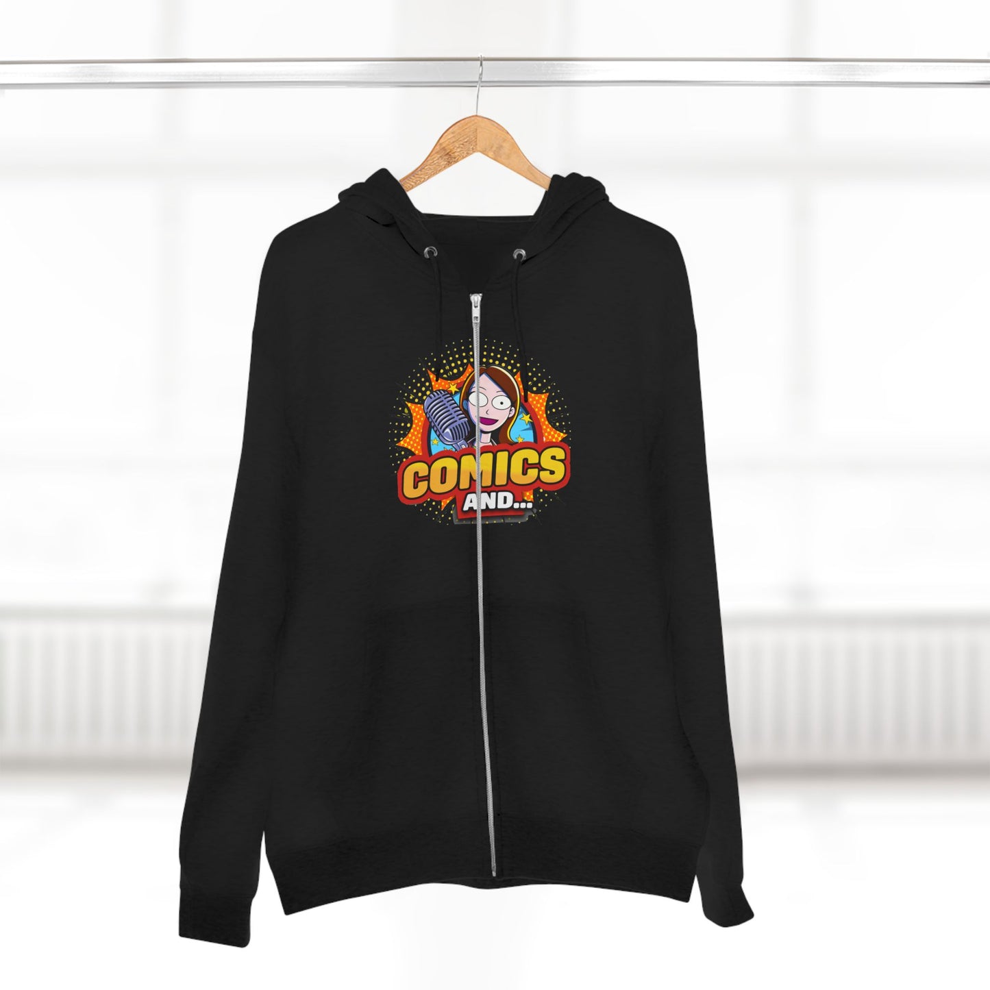 COMICS AND Official Unisex Zip Hoodie, YouTuber Merch, Hooded Sweatshirt, Zip-Up Jacket, Comic Book Lover Gift