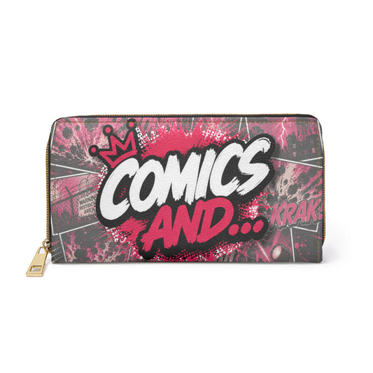 Comics And Zip Wallet, Comic Book Graffiti Wallet, Pink Black Nerd Wallet, Geek Gift for Women, Comic Lover Gift, Pop Art Wallet