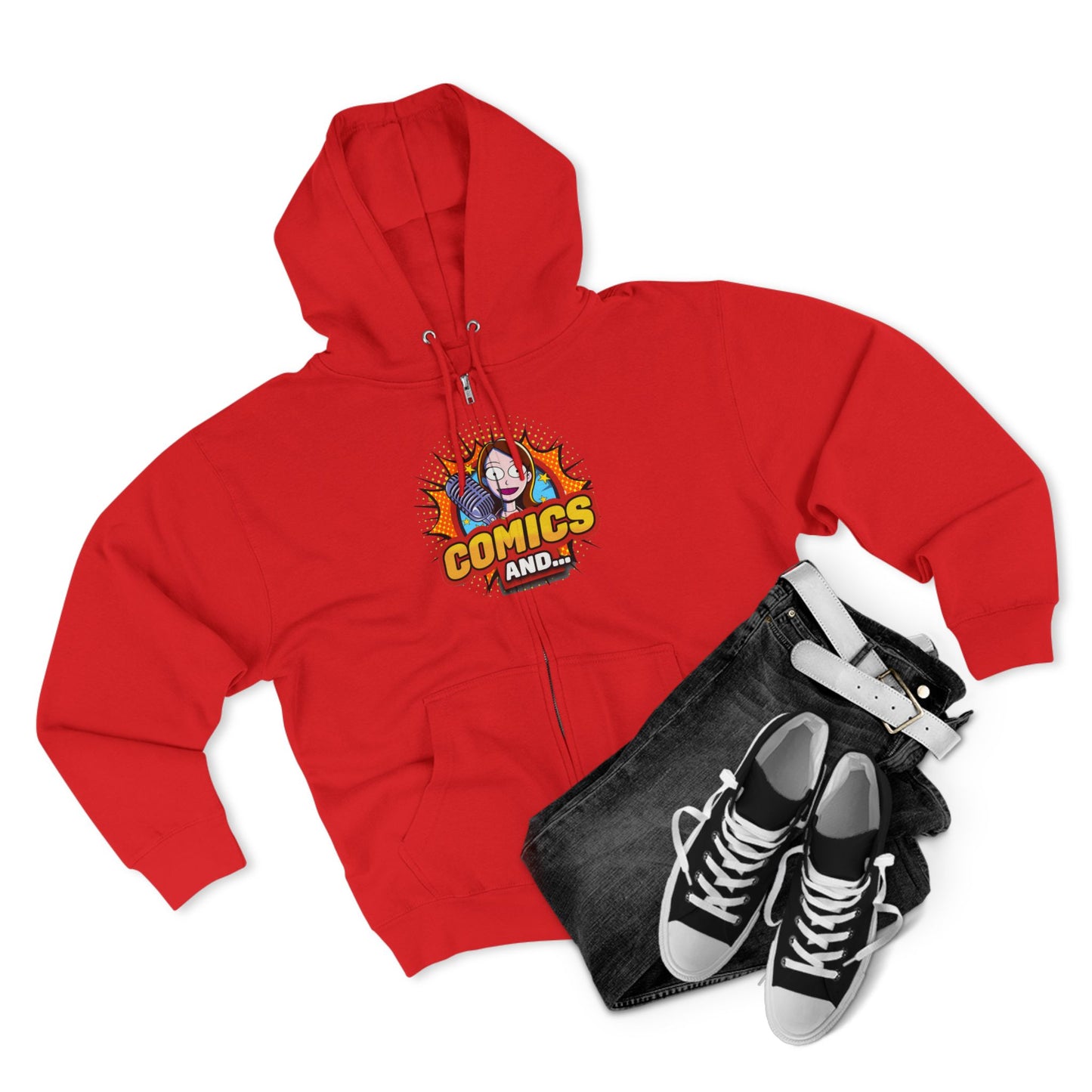 COMICS AND Official Unisex Zip Hoodie, YouTuber Merch, Hooded Sweatshirt, Zip-Up Jacket, Comic Book Lover Gift