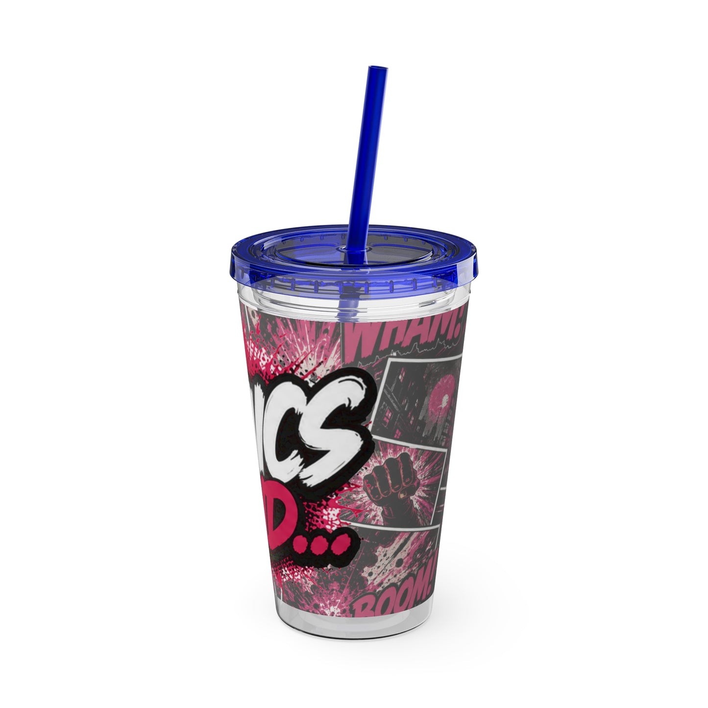 Comics And 16oz Acrylic Tumbler, Comic Book Cup With Straw, Pink Black Nerd Tumbler, Geek Gift for Her, Pop Art Drinkware