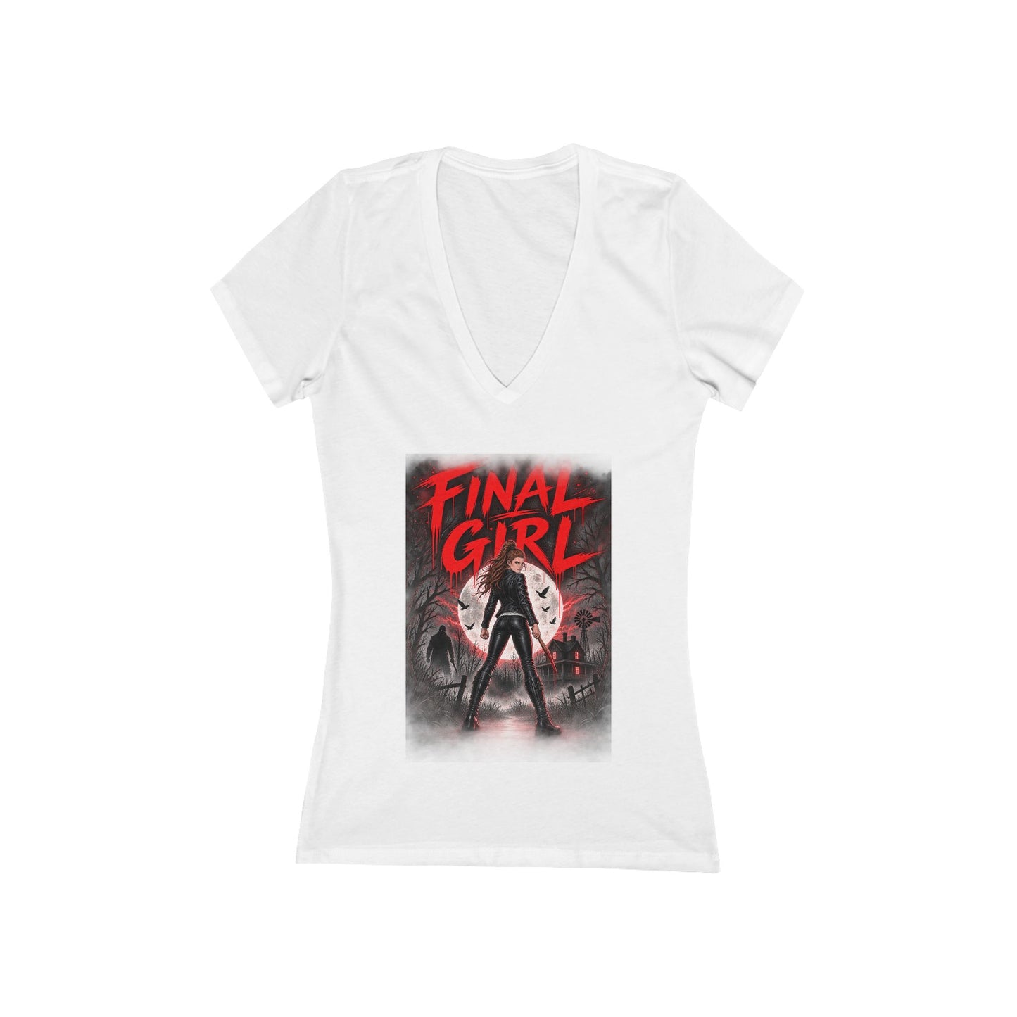 Emma Hogan Final Girl Horror V-Neck Tee — Women’s Retro Slasher Movie T-Shirt