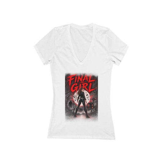 Emma Hogan Final Girl Horror V-Neck Tee — Women’s Retro Slasher Movie T-Shirt