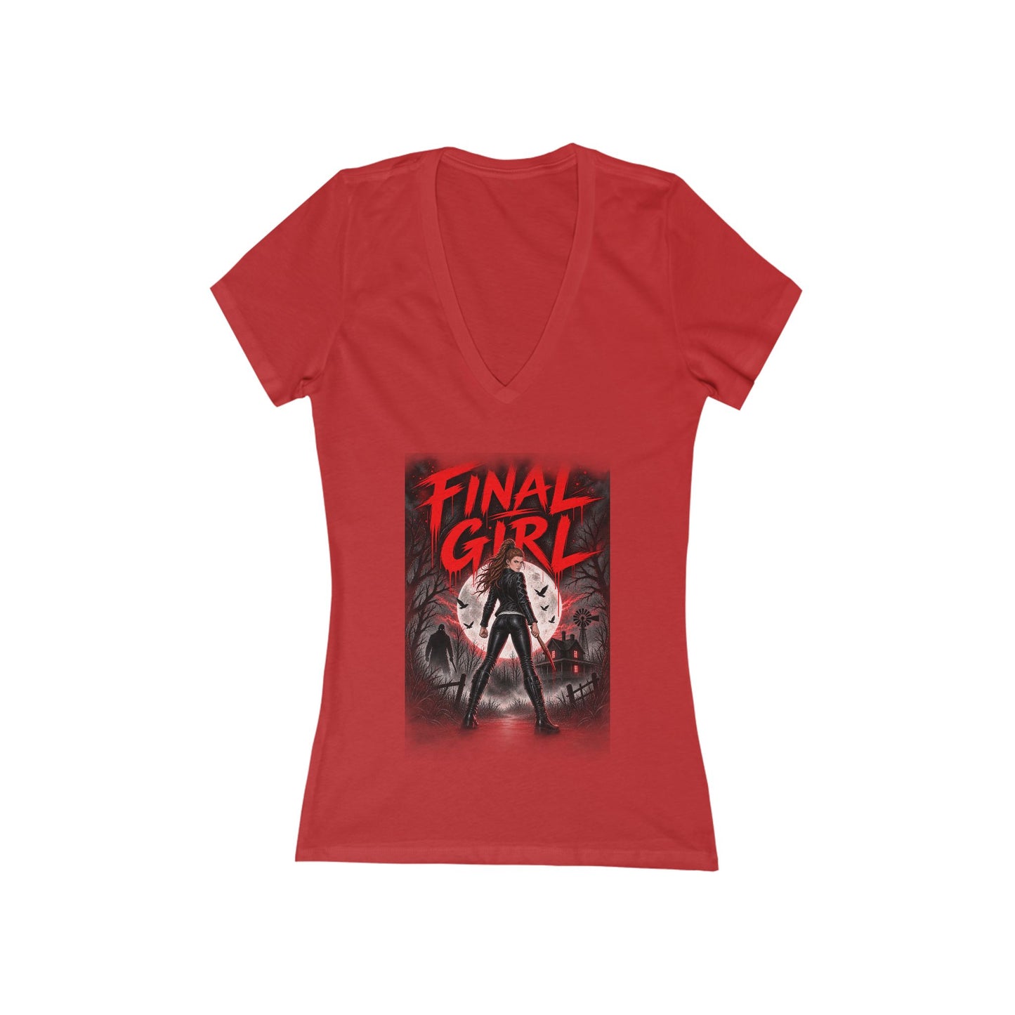 Emma Hogan Final Girl Horror V-Neck Tee — Women’s Retro Slasher Movie T-Shirt