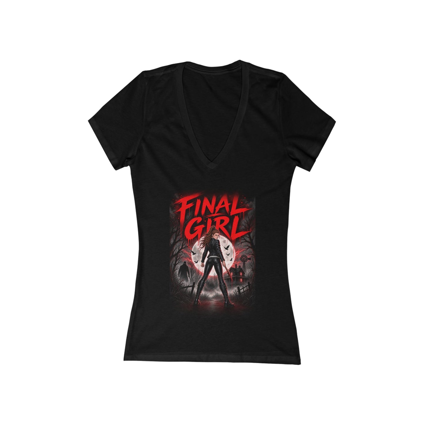Emma Hogan Final Girl Horror V-Neck Tee — Women’s Retro Slasher Movie T-Shirt