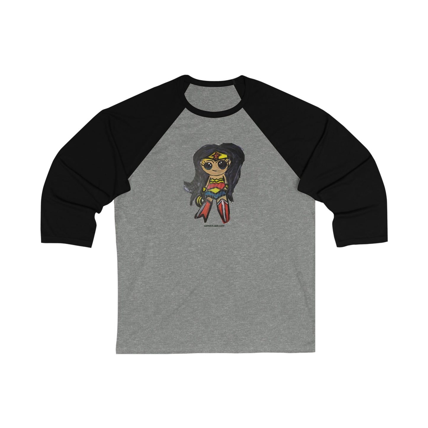Wonder Woman Chibi Fan Art Baseball Tee | Hand Painted Superhero Art by LIL DBO | Retro Raglan Shirt | Comic Book Gift | Geek Apparel