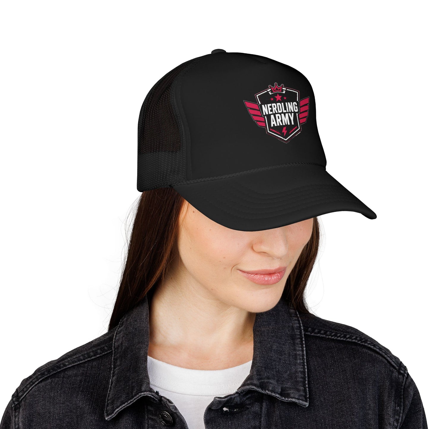 Nerdling Army Vintage Trucker Hat | Official Nerdling Army Crest Cap | Foam Snapback | Geek & Comic Fan Apparel