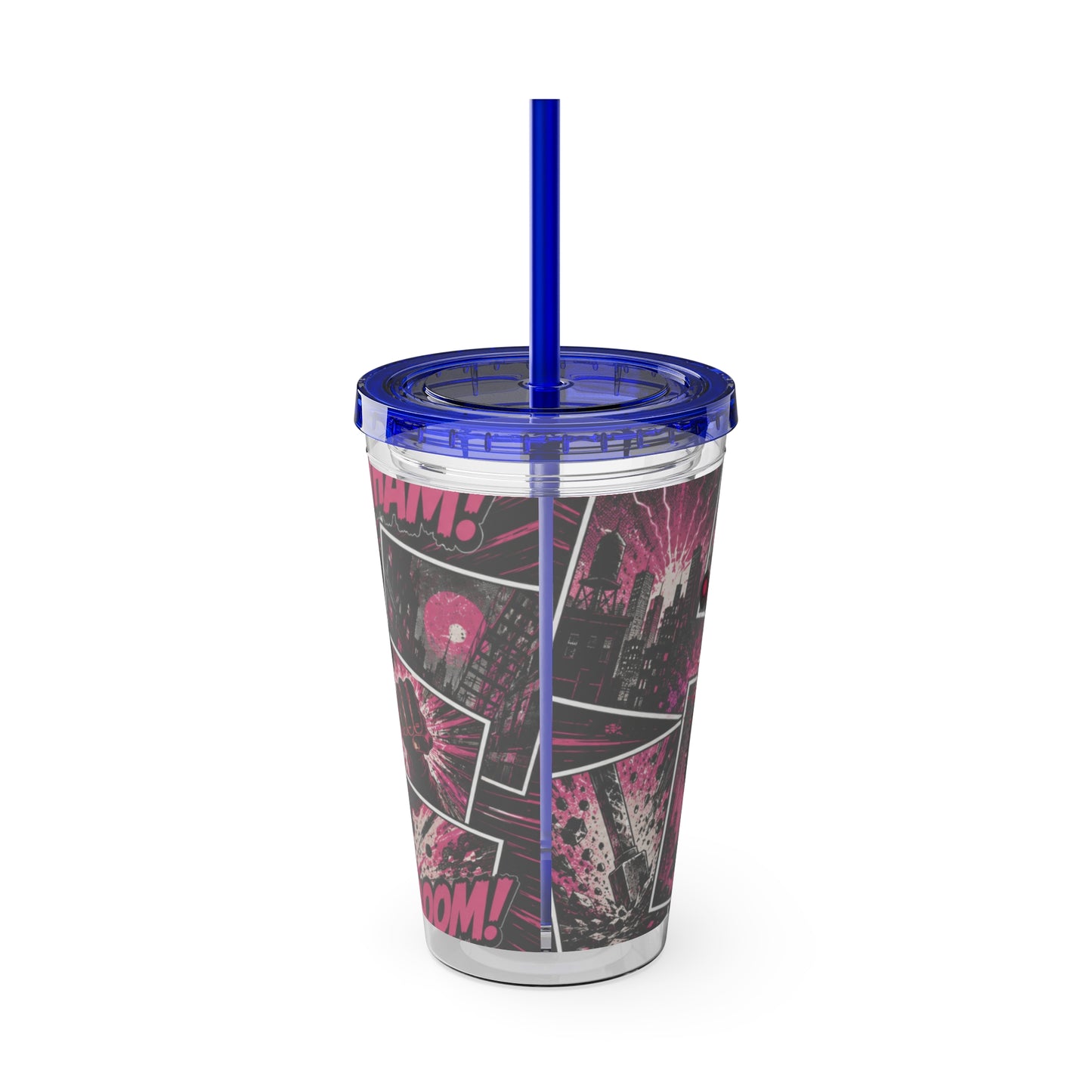 Comics And 16oz Acrylic Tumbler, Comic Book Cup With Straw, Pink Black Nerd Tumbler, Geek Gift for Her, Pop Art Drinkware