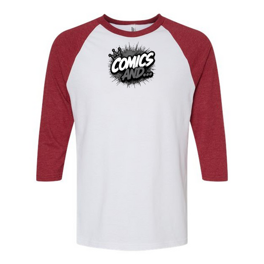 Official Comics And... Logo 3/4 Sleeve Raglan Tee | Retro Baseball Shirt | Comic Book Apparel | Geek Gift | Nerd Fashion