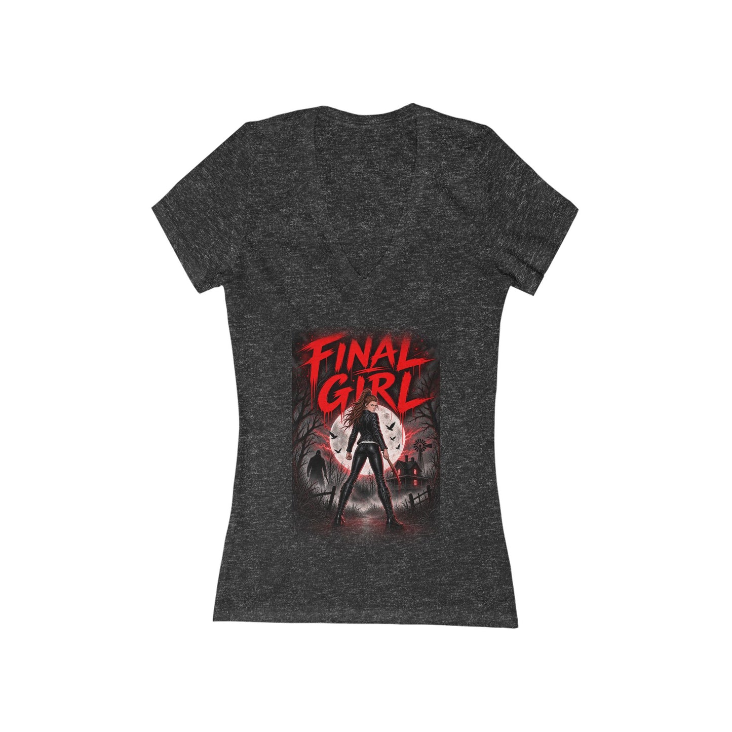 Emma Hogan Final Girl Horror V-Neck Tee — Women’s Retro Slasher Movie T-Shirt