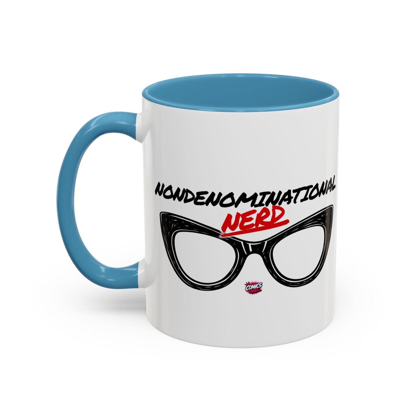 Nondenominational Nerd Mug, Funny Geek Coffee Cup, Comic Book Lover Gift, Nerdy Fandom Mug, Comics And Merch - Color Rim Option