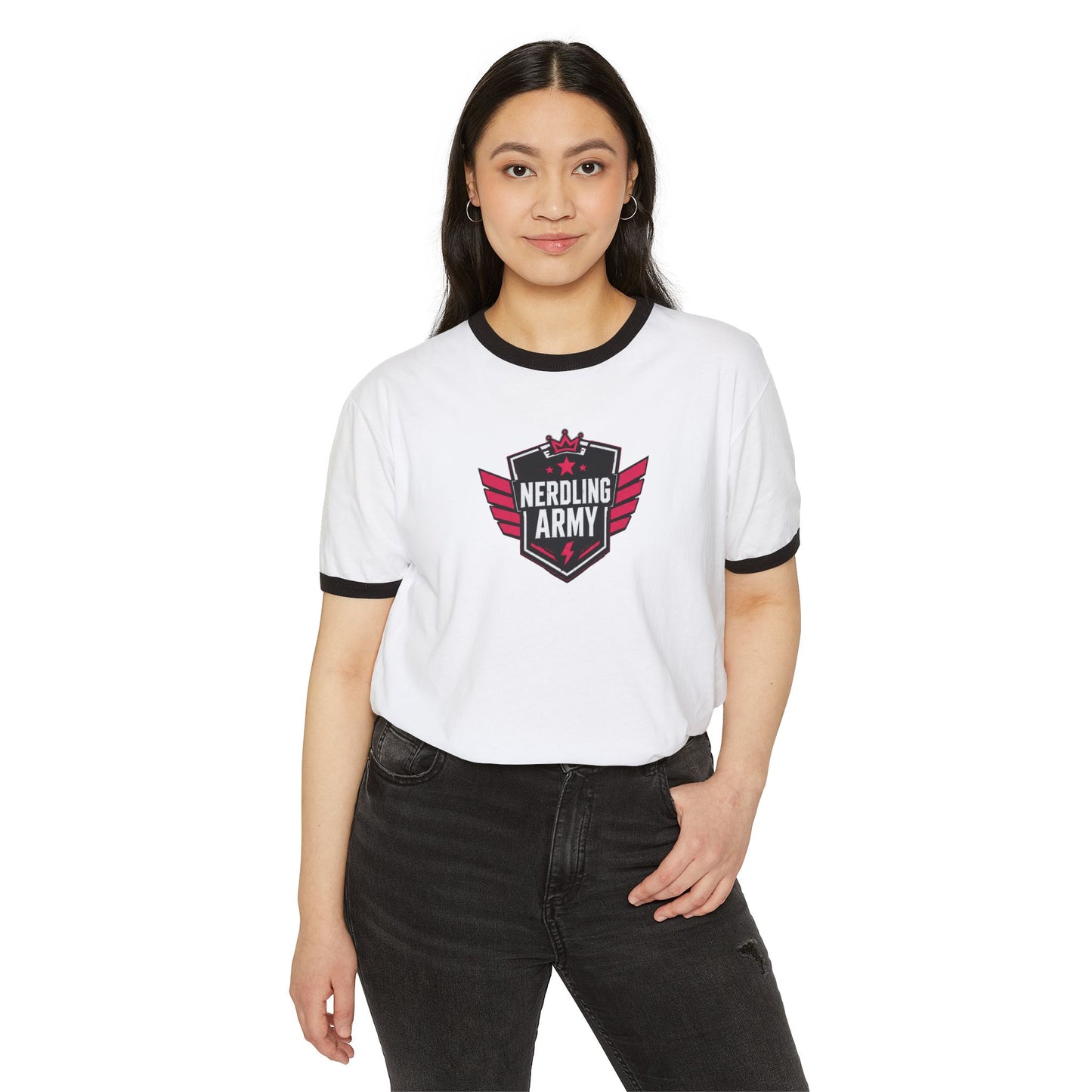 Nerdling Army Retro Ringer T-Shirt | Official Nerdling Army Logo Tee | Geek & Comic Fan Shirt | Vintage Ringer Tee