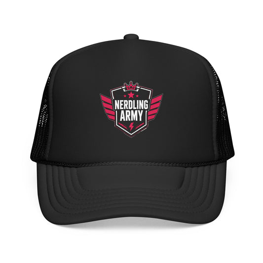 Nerdling Army Vintage Trucker Hat | Official Nerdling Army Crest Cap | Foam Snapback | Geek & Comic Fan Apparel