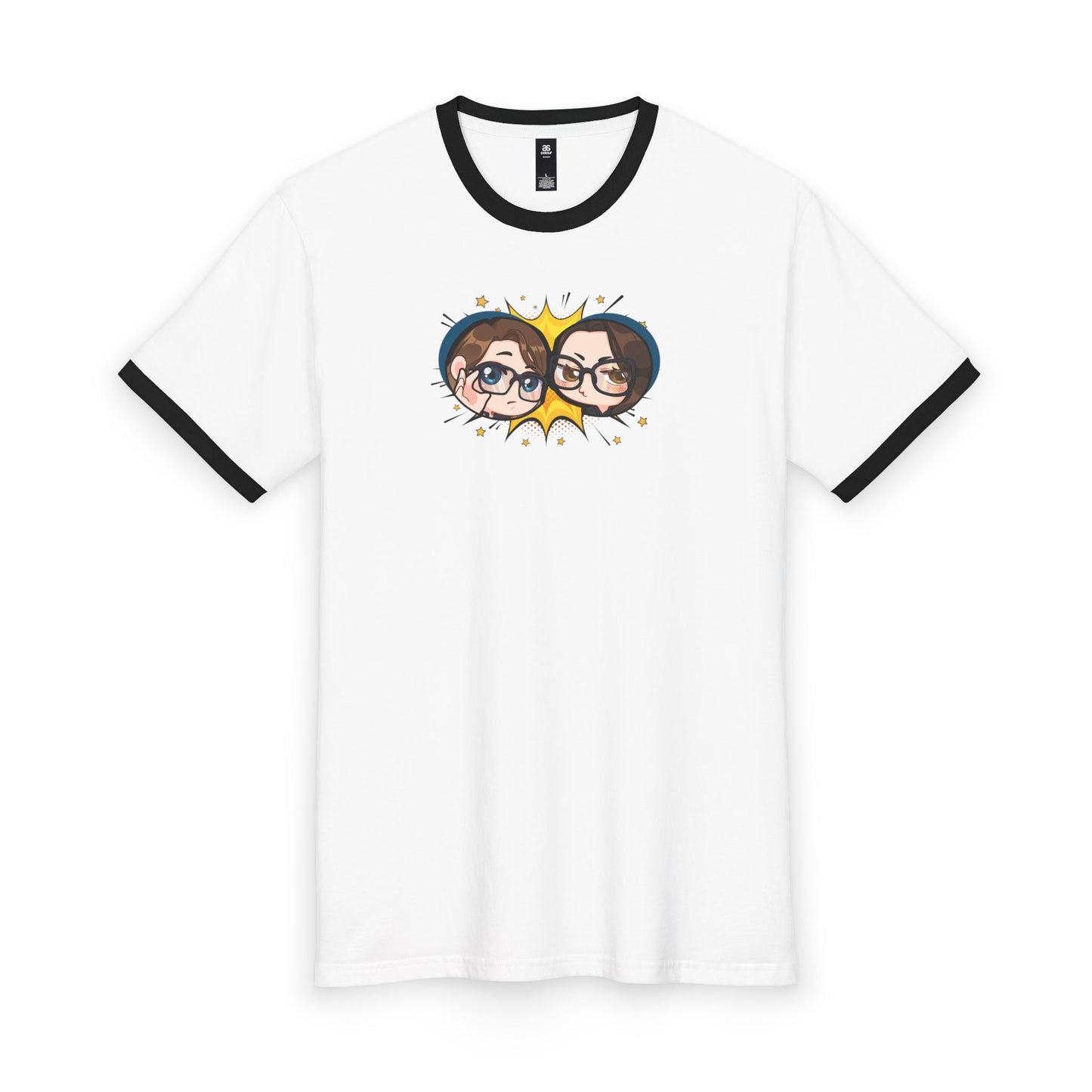 Plot Holes & Payoffs Chibi Ringer Tee | Official Comics And... Podcast Shirt | Retro Geek T-Shirt | Comic Book Podcast Merch | Nerd Gift