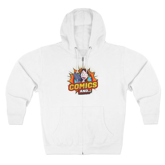 COMICS AND Official Unisex Zip Hoodie, YouTuber Merch, Hooded Sweatshirt, Zip-Up Jacket, Comic Book Lover Gift