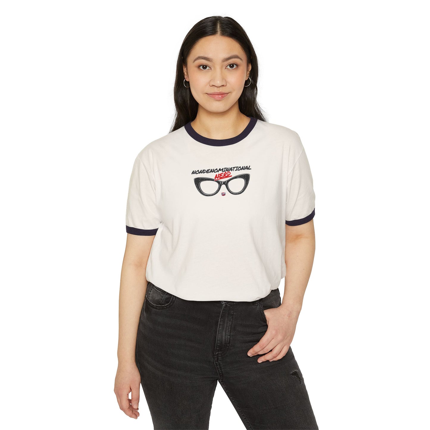 Nondenominational Nerd Ringer Tee, Funny Geek Shirt, Retro Nerdy T-Shirt, Comic Book Lover Gift, Comics And Graphic Tee