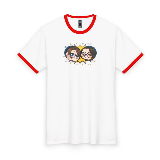 Plot Holes & Payoffs Chibi Ringer Tee | Official Comics And... Podcast Shirt | Retro Geek T-Shirt | Comic Book Podcast Merch | Nerd Gift