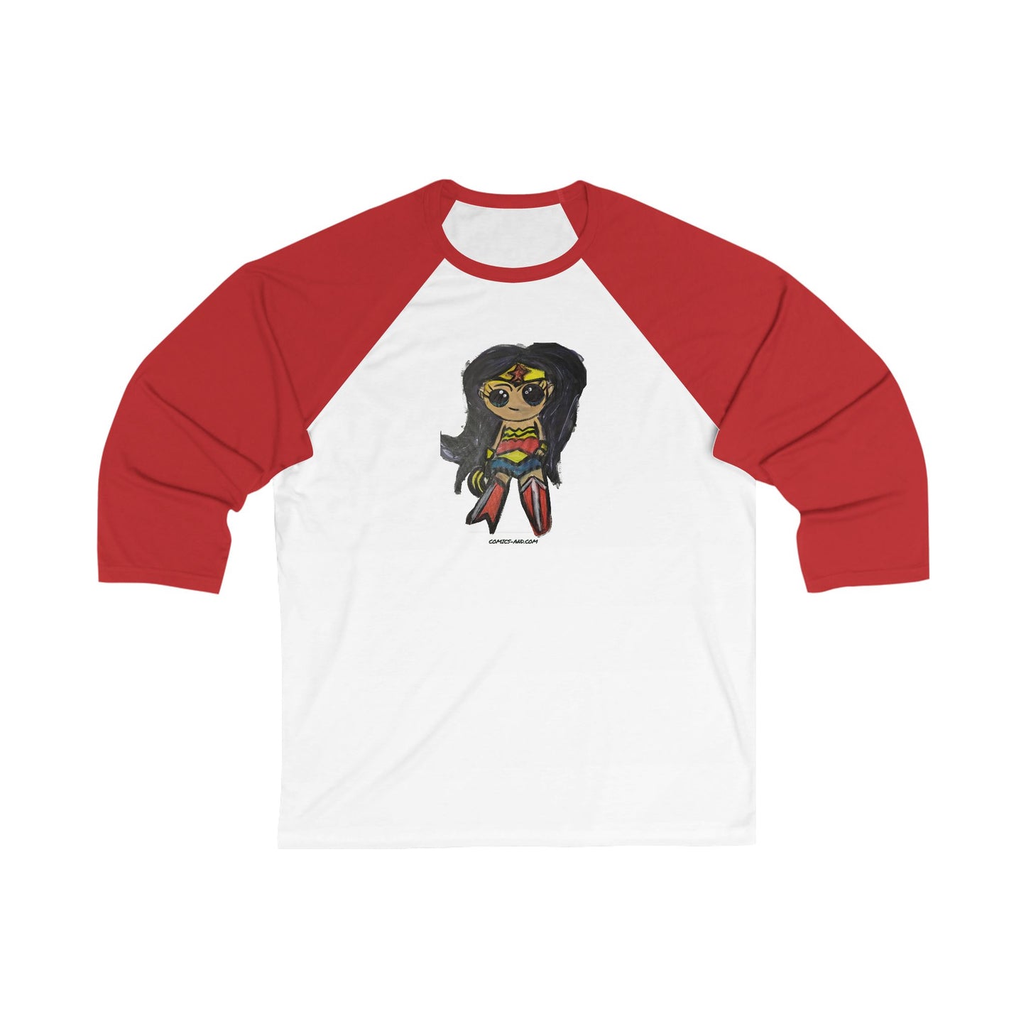 Wonder Woman Chibi Fan Art Baseball Tee | Hand Painted Superhero Art by LIL DBO | Retro Raglan Shirt | Comic Book Gift | Geek Apparel