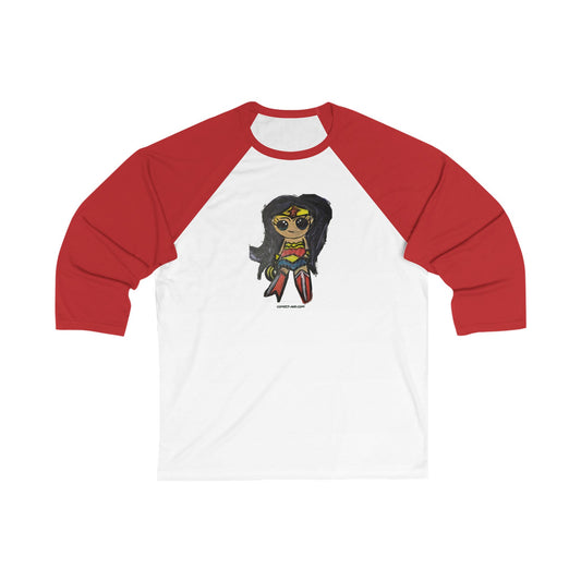 Wonder Woman Chibi Fan Art Baseball Tee | Hand Painted Superhero Art by LIL DBO | Retro Raglan Shirt | Comic Book Gift | Geek Apparel