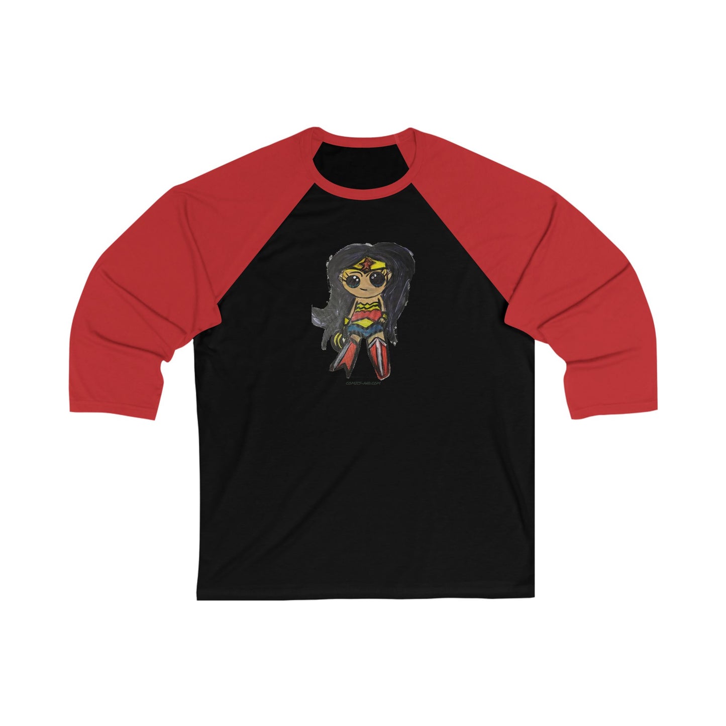 Wonder Woman Chibi Fan Art Baseball Tee | Hand Painted Superhero Art by LIL DBO | Retro Raglan Shirt | Comic Book Gift | Geek Apparel