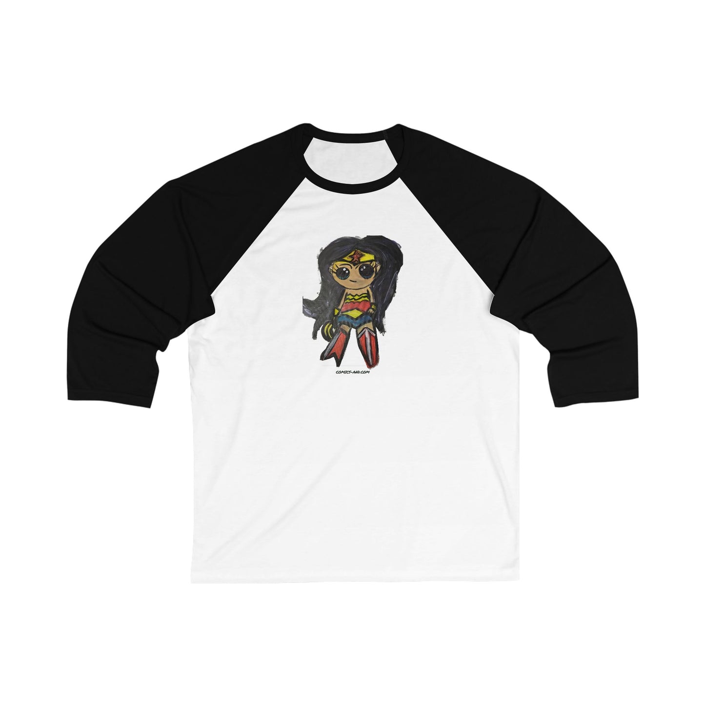 Wonder Woman Chibi Fan Art Baseball Tee | Hand Painted Superhero Art by LIL DBO | Retro Raglan Shirt | Comic Book Gift | Geek Apparel