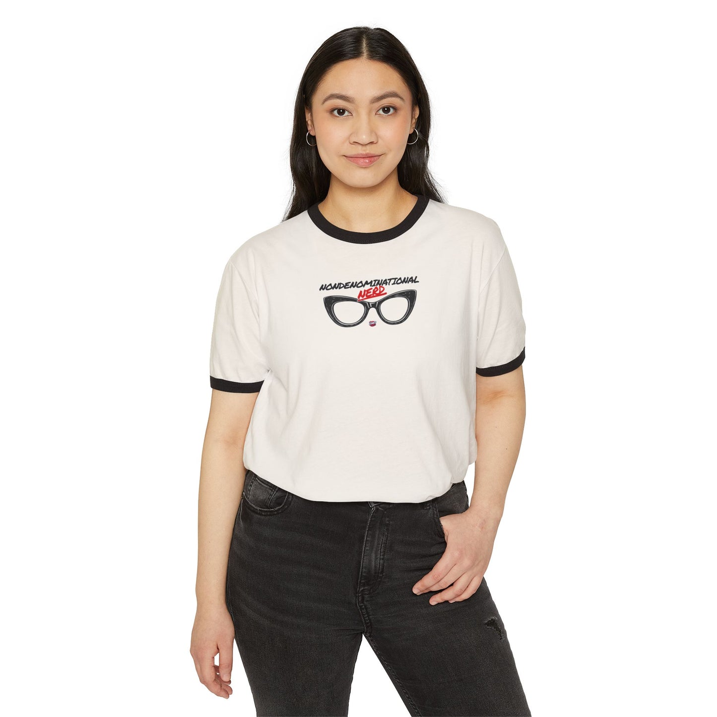 Nondenominational Nerd Ringer Tee, Funny Geek Shirt, Retro Nerdy T-Shirt, Comic Book Lover Gift, Comics And Graphic Tee