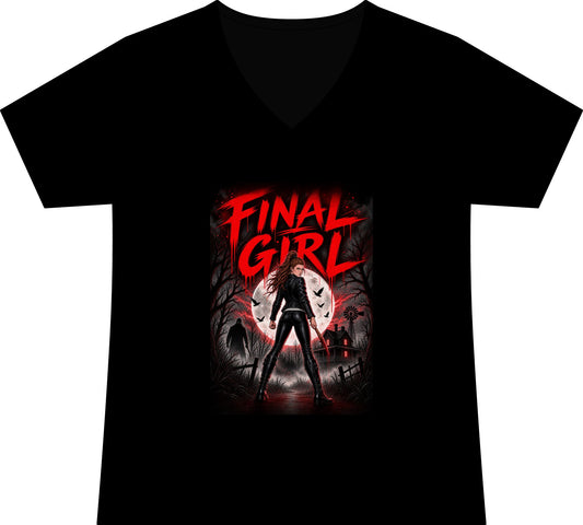 Emma Hogan Final Girl Horror V-Neck Tee — Women’s Retro Slasher Movie T-Shirt