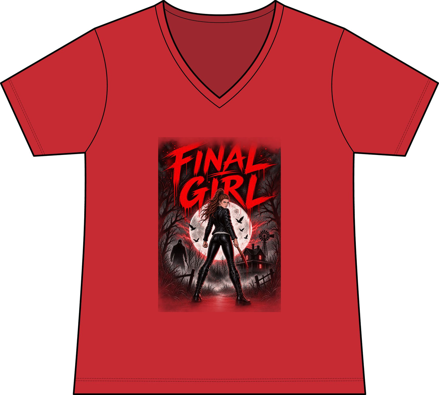 Emma Hogan Final Girl Horror V-Neck Tee — Women’s Retro Slasher Movie T-Shirt