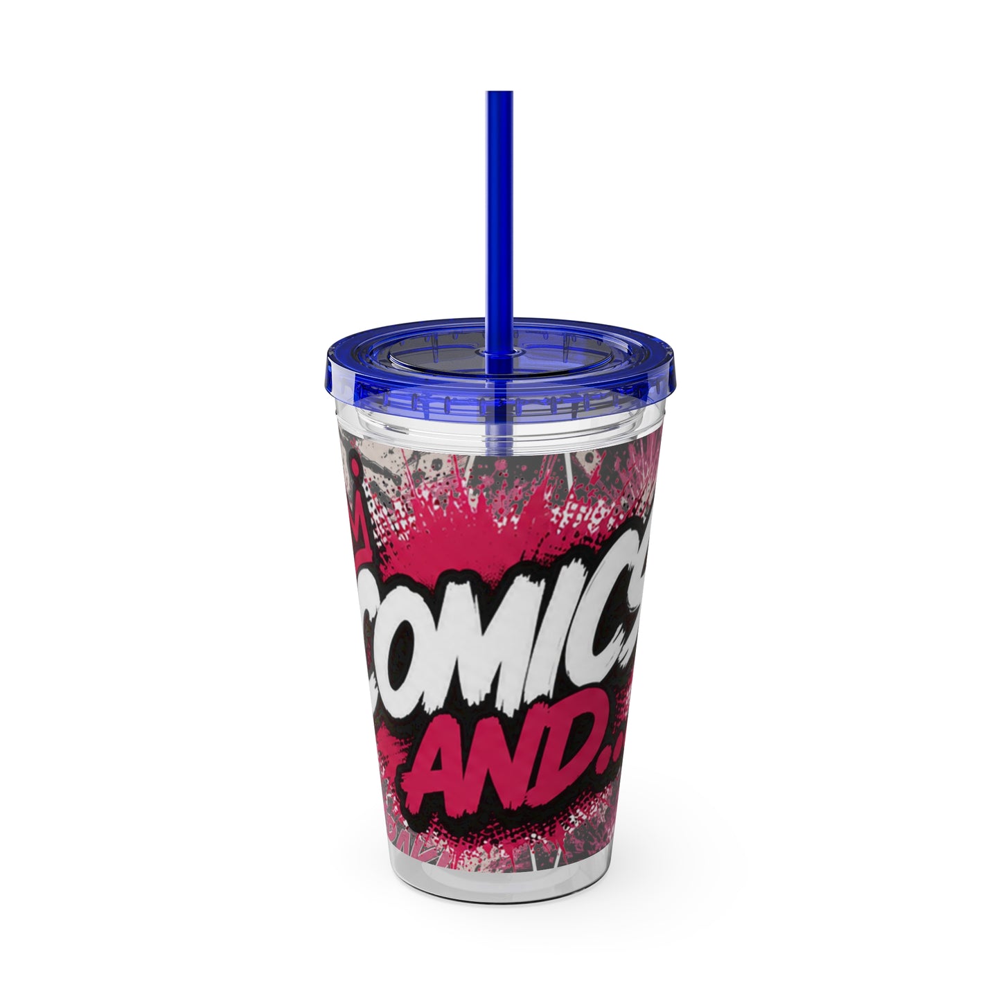 Comics And 16oz Acrylic Tumbler, Comic Book Cup With Straw, Pink Black Nerd Tumbler, Geek Gift for Her, Pop Art Drinkware