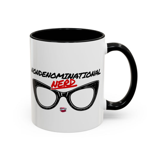 Nondenominational Nerd Mug, Funny Geek Coffee Cup, Comic Book Lover Gift, Nerdy Fandom Mug, Comics And Merch - Color Rim Option
